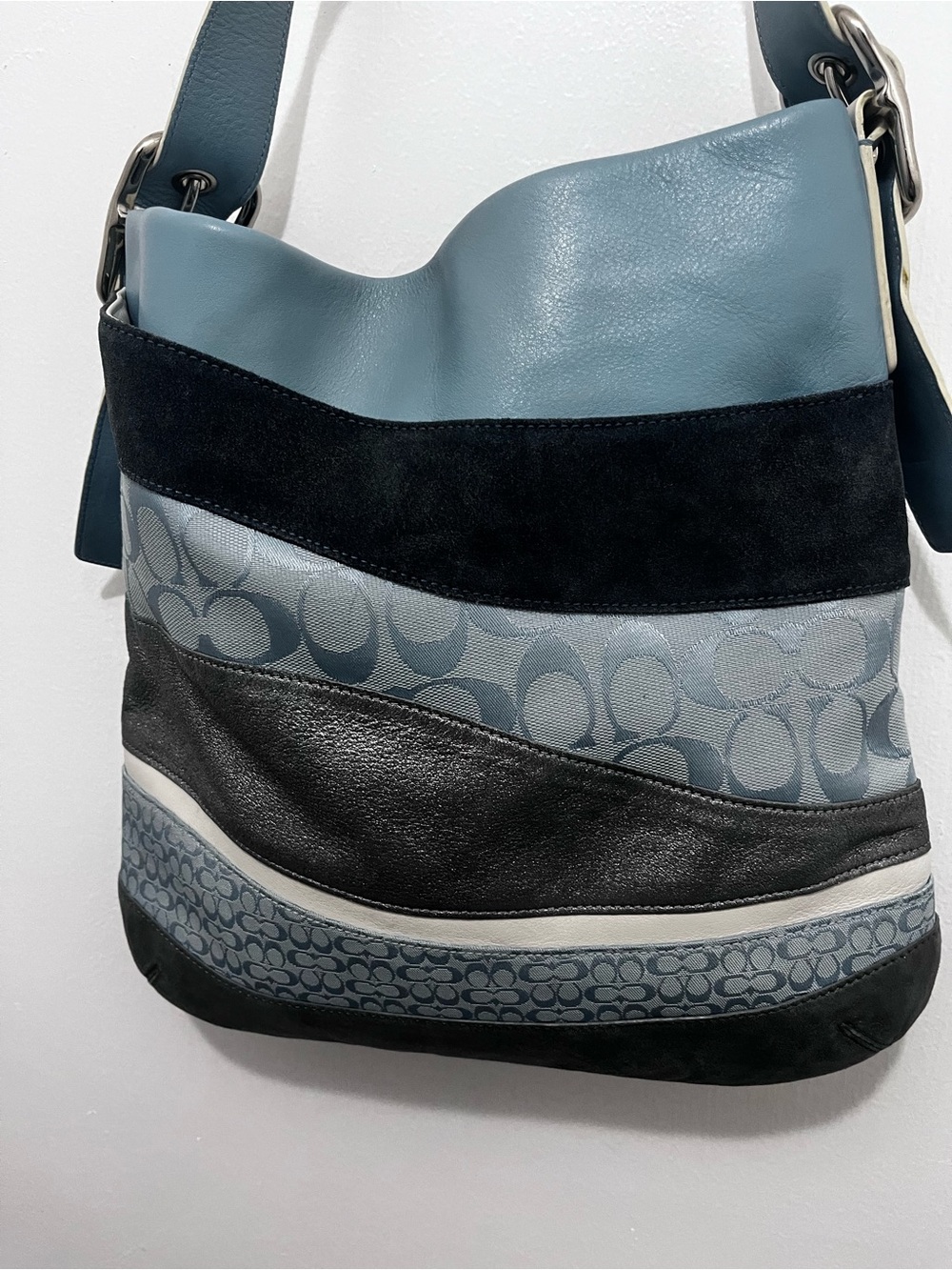Coach Blue and Black Patchwork Shoulder Bag